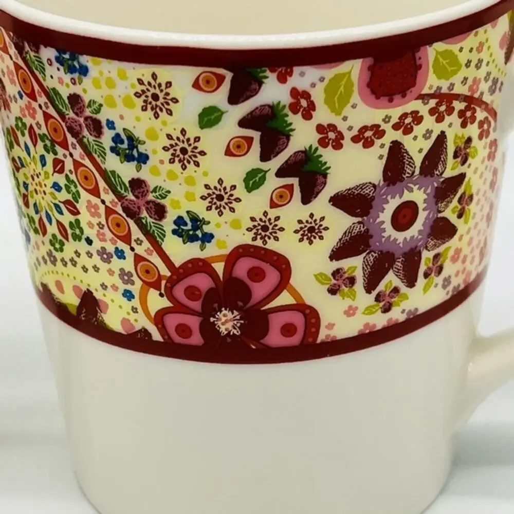 Starbucks 2007 Set of 2 Strawberry Paisley Floral Coffee Cup Mugs NWOT